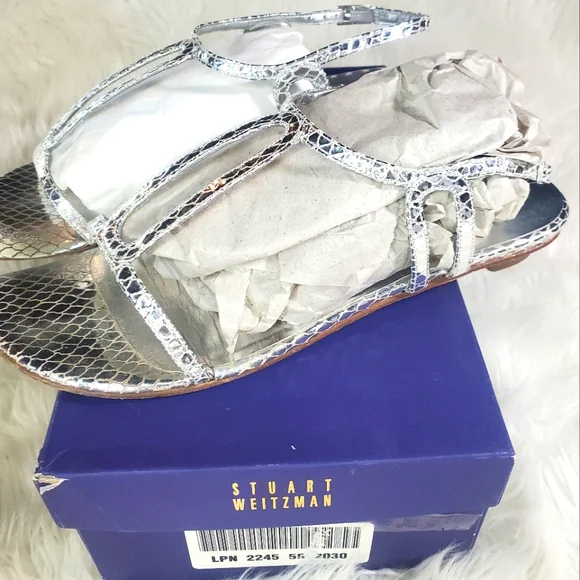 STUART WEITZMAN SILVER SERPENT LOW HEEL SANDAL - Picture 2 of 8